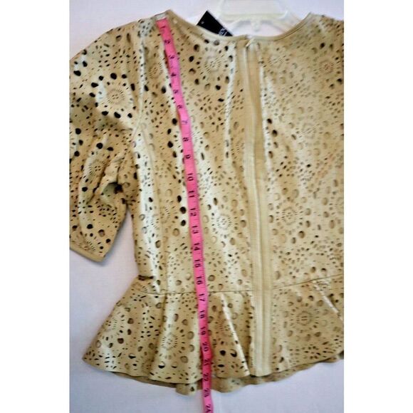 Lauren Ralph Lauren Women's Sz 10 Beige Lamb Leather Peplum Cutout Blouse $395 - Picture 9 of 13